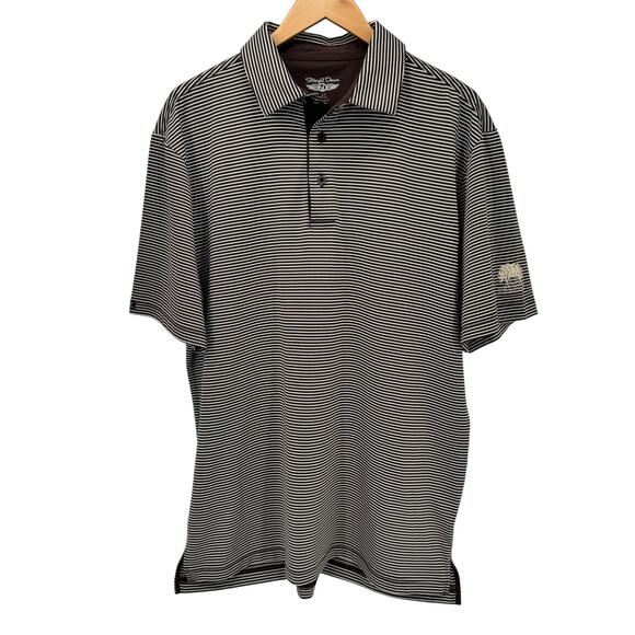 Straight Down Polo Shirt Mens Large Brown Stripe BELFAIR GOLF Logo Short Sleeve - Picture 1 of 8